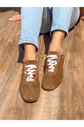 کفش اسنیکر قهوه ای زنانه چرم اصل SİBA SHOES - کد 898980448