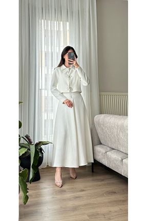 ست بالاتنه و پائین تنه سفید زنانه بافتنی QUQA - کد 930555579