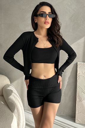 ست بالاتنه و پائین تنه مشکی زنانه بافت EYLANA - کد 930556684