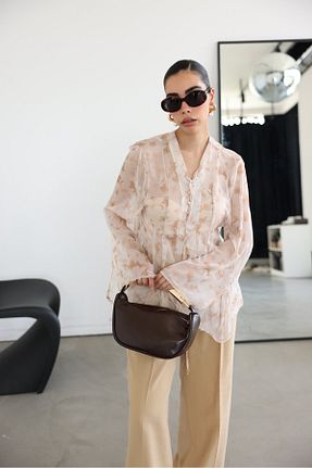 بلوز سفید زنانه طرح دار Özge Özgenç - کد 930563265