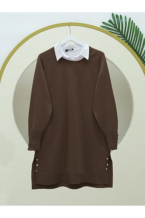 تونیک حجاب قهوه ای بافتنی HİJABAYA - کد 930736488