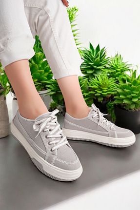 کفش اسنیکر طوسی زنانه بند دار LANDSHOES - کد 882552873