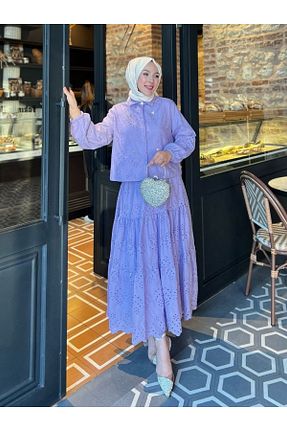 ست بالاتنه و پائین تنه حجاب بنفش زنانه رگولار HİJABAYA - کد 930675760