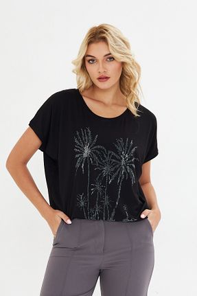 بلوز مشکی زنانه طرح دار MODA - کد 930810149