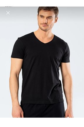 تیشرت مشکی مردانه یقه هفت TARZZİNG - کد 930864069