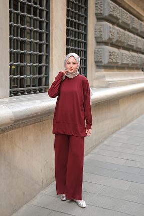 ست بالاتنه و پائین تنه زرشکی زنانه بافتنی LOCCO - کد 930881436