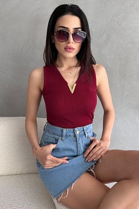 بلوز زرشکی زنانه ساده Chicup Aura - کد 930872572