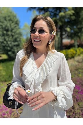 بلوز سفید زنانه رگولار Size Özgü - کد 930930634