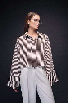 پیراهن قهوه ای زنانه اورسایز VATKALI - کد 922023417