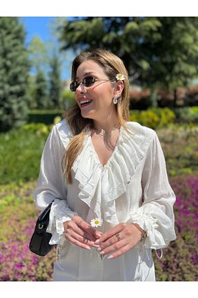 بلوز سفید زنانه رگولار Size Özgü - کد 930930634