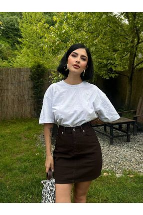 دامن قهوه ای زنانه جین MY LİKA - کد 930958581