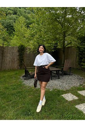 دامن قهوه ای زنانه جین MY LİKA - کد 930958581