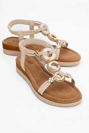 صندل بژ زنانه پاشنه تخت luvishoes - کد 930974189
