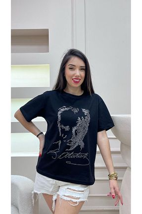 تیشرت مشکی زنانه رگولار Meryemce - کد 929733797