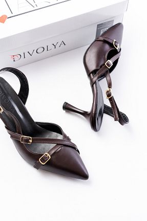 کفش پاشنه بلند کلاسیک قهوه ای زنانه چرم مصنوعی DİVOLYA - کد 930976290