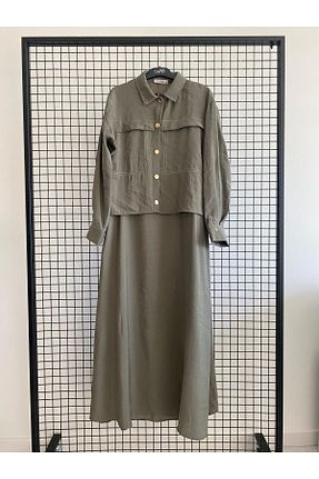 ست بالاتنه و پائین تنه حجاب خاکی رگولار Armine - کد 930985469