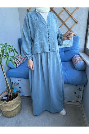 ست بالاتنه و پائین تنه حجاب آبی زنانه رگولار BEHA COLLECTION - کد 931048043