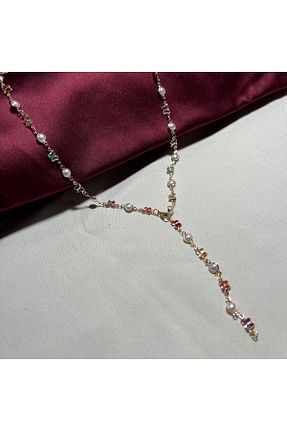 گردنبند جواهر رنگی زنانه برنجی Büşra Shine Aksesuar - کد 922608793