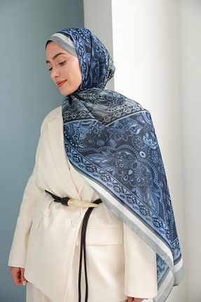شال آبی زنانه پنبه پلی استر İpekhan - کد 931060383