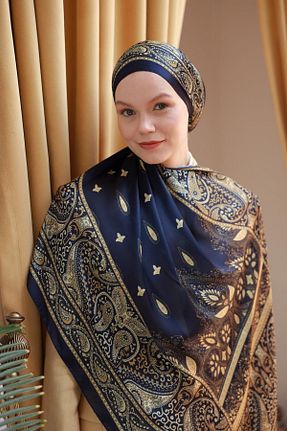 شال سرمه ای زنانه پنبه پلی استر İpekhan - کد 931059851