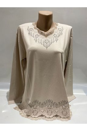 بلوز بژ زنانه ساده BURSPA - کد 817939655