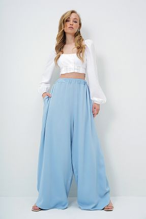 شلوار آبی زنانه بافتنی Trend Alaçatı Stili - کد 929625039