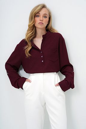 بلوز زرشکی زنانه ساده Trend Alaçatı Stili - کد 929619101