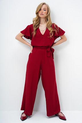 سرهمی زرشکی زنانه آستین کوتاه Trend Alaçatı Stili - کد 929625037