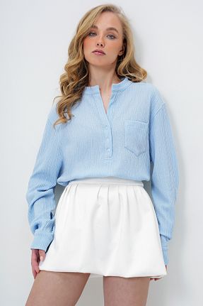 بلوز آبی زنانه ساده Trend Alaçatı Stili - کد 929619102