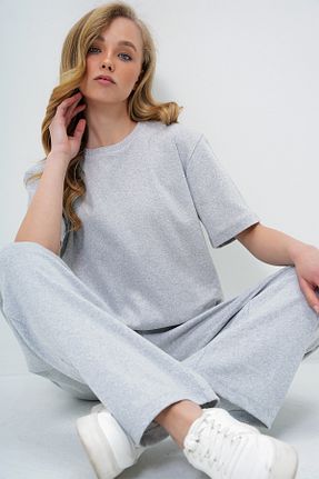ست بالاتنه و پائین تنه طوسی زنانه بافت Trend Alaçatı Stili - کد 929625031