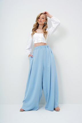 شلوار آبی زنانه بافتنی Trend Alaçatı Stili - کد 929625039