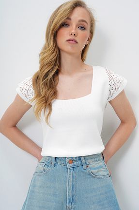 بلوز سفید زنانه Ajurlu Trend Alaçatı Stili - کد 929619129
