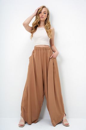 شلوار قهوه ای زنانه بافتنی Trend Alaçatı Stili - کد 929625034