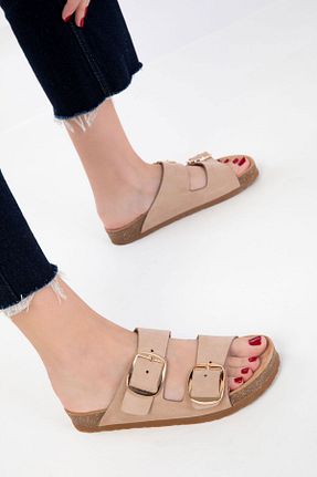 دمپائی بژ زنانه چرم خالص SOHO - کد 925981804