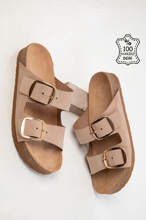 دمپائی بژ زنانه چرم خالص SOHO - کد 925981804