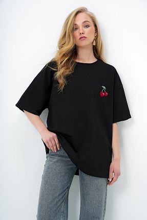 تیشرت مشکی زنانه اورسایز Trend Alaçatı Stili - کد 930998130