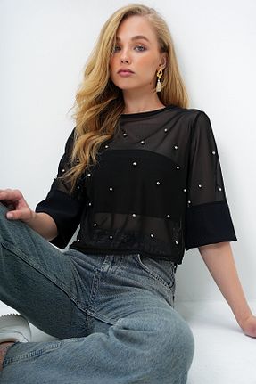 بلوز مشکی زنانه ساده Trend Alaçatı Stili - کد 930998307