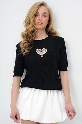بلوز مشکی زنانه Kalp Trend Alaçatı Stili - کد 930998159