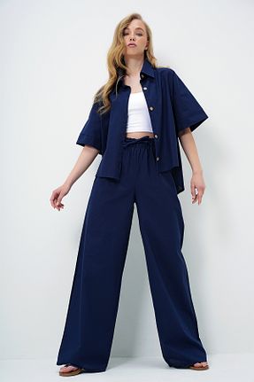 ست بالاتنه و پائین تنه سرمه ای زنانه بافتنی Trend Alaçatı Stili - کد 930998276