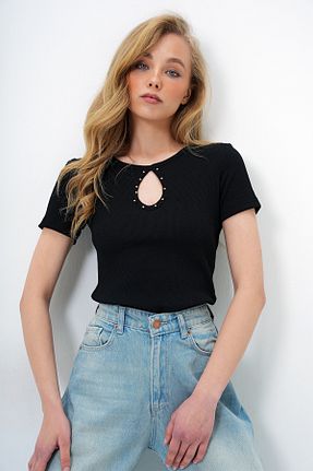 بلوز مشکی زنانه ساده Trend Alaçatı Stili - کد 930942638