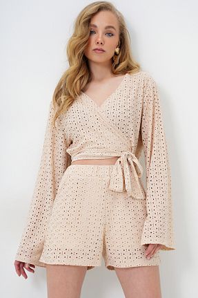 ست بالاتنه و پائین تنه بژ زنانه بافتنی Trend Alaçatı Stili - کد 930942516