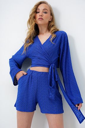 ست بالاتنه و پائین تنه سرمه ای زنانه بافتنی Trend Alaçatı Stili - کد 930942501