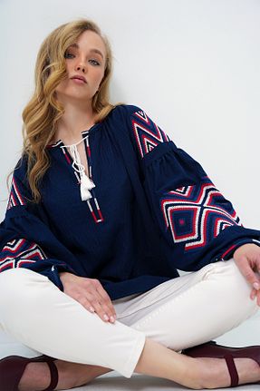 بلوز سرمه ای زنانه ساده Trend Alaçatı Stili - کد 930998266