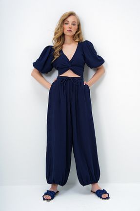 ست بالاتنه و پائین تنه سرمه ای زنانه بافتنی Trend Alaçatı Stili - کد 930998048