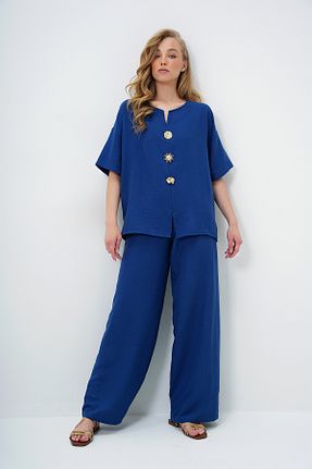 ست بالاتنه و پائین تنه سرمه ای زنانه بافتنی Trend Alaçatı Stili - کد 931000477