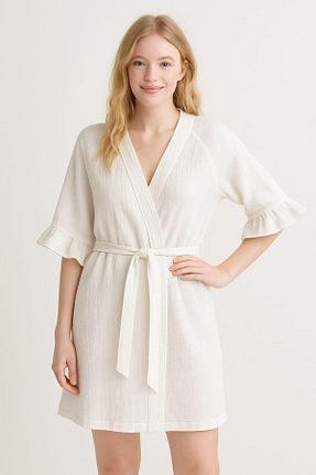 ربدوشام سفید زنانه پنبه پلی استر PEMBİŞ HOMEWEAR - کد 929590426