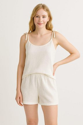 ست لباس راحتی سفید زنانه گلدار PEMBİŞ HOMEWEAR - کد 929589713