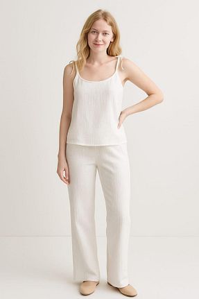 ست لباس راحتی سفید زنانه ساده PEMBİŞ HOMEWEAR - کد 929591809