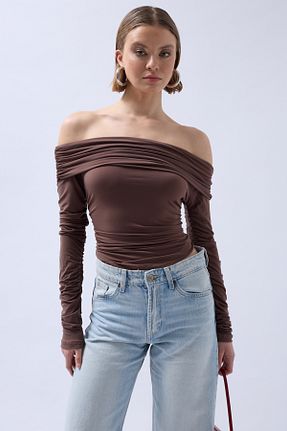 بلوز قهوه ای زنانه ساده Black Fashion - کد 861574211