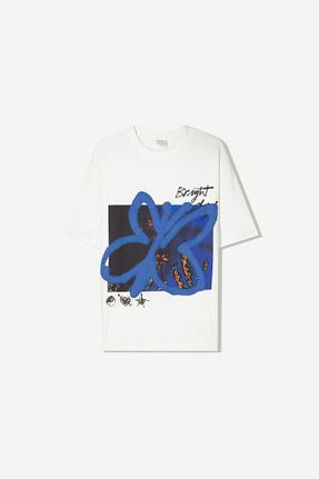 تیشرت سفید مردانه Relaxed Bershka - کد 929609967